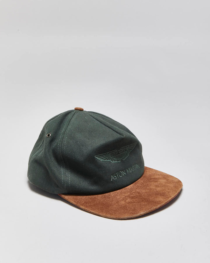 Vintage 1990s Aston Martin Racing Green Suede Leather Strap Baseball Cap - M