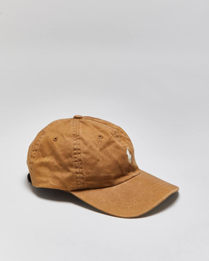 Vintage Y2K 00s Polo Ralph Lauren Japan Tan Signature Cotton Chino Leather Strap Baseball Cap - OS