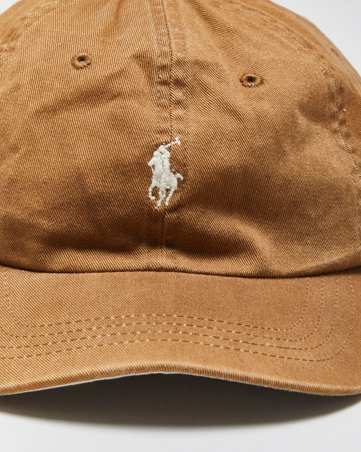 Vintage Y2K 00s Polo Ralph Lauren Japan Tan Signature Cotton Chino Leather Strap Baseball Cap - OS