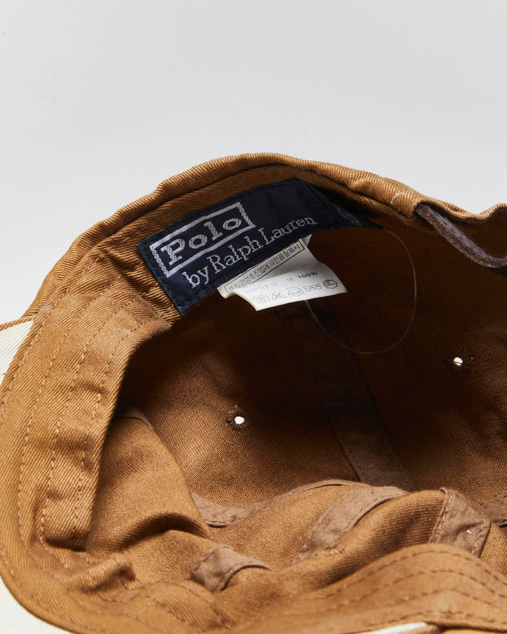 Vintage Y2K 00s Polo Ralph Lauren Japan Tan Signature Cotton Chino Leather Strap Baseball Cap - OS