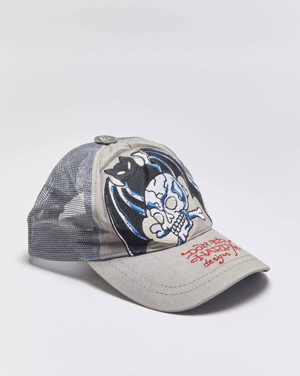 Vintage Y2K 00s Ed Hardy Christian Audiger Embroidered Denim Trucker Hat - OS
