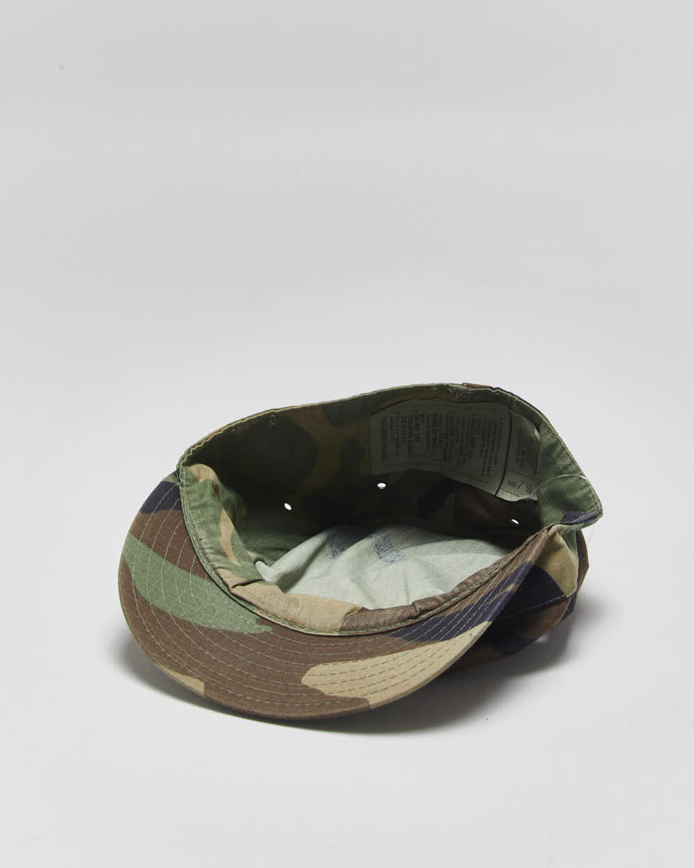 Vintage 2001 Y2K US Military Canvas 'Hot Weather' Woodland Camo Army Cap - 7 1/4
