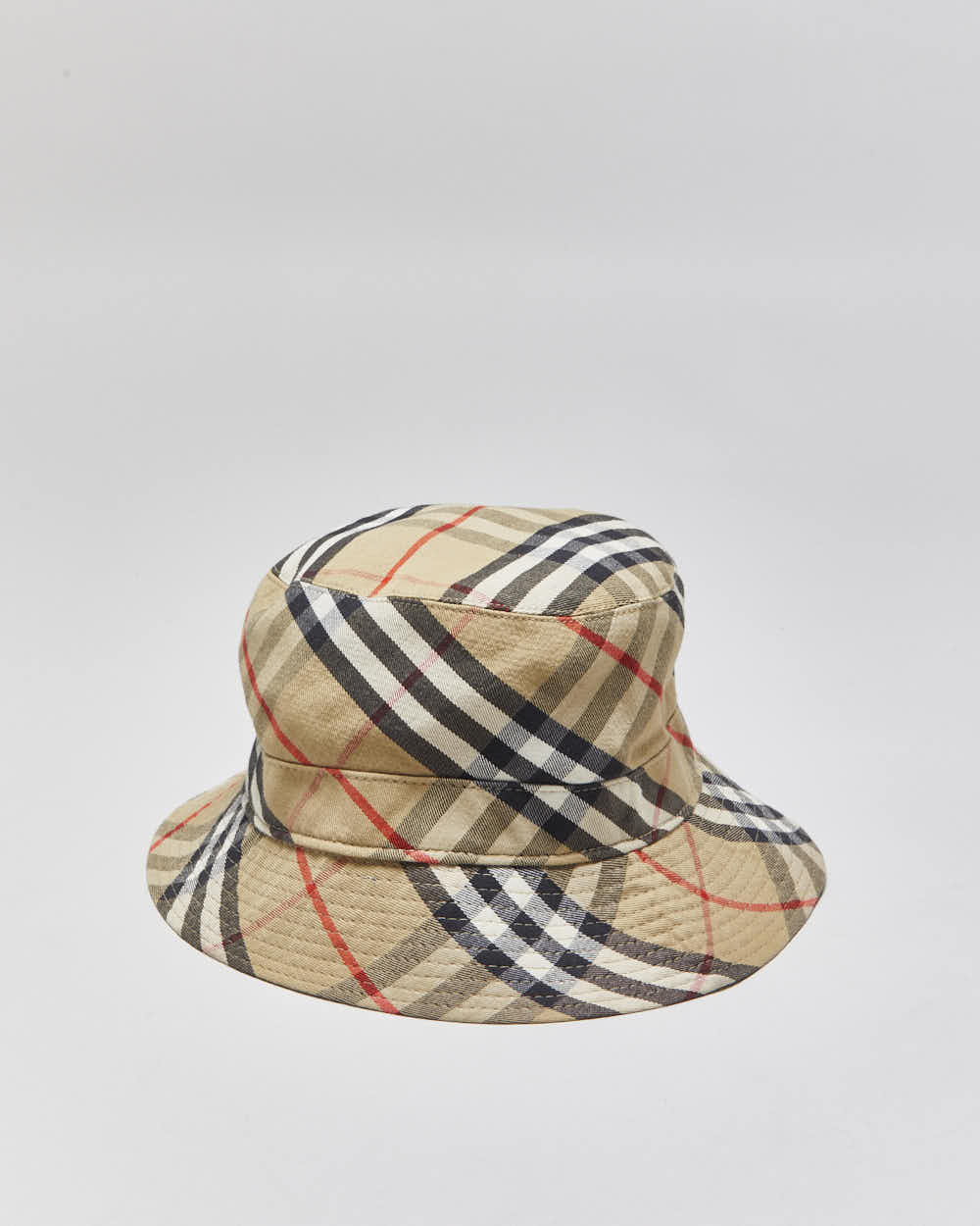 Vintage 1980s Burberry Made In England Nova Check Canvas Bucket Hat - S
