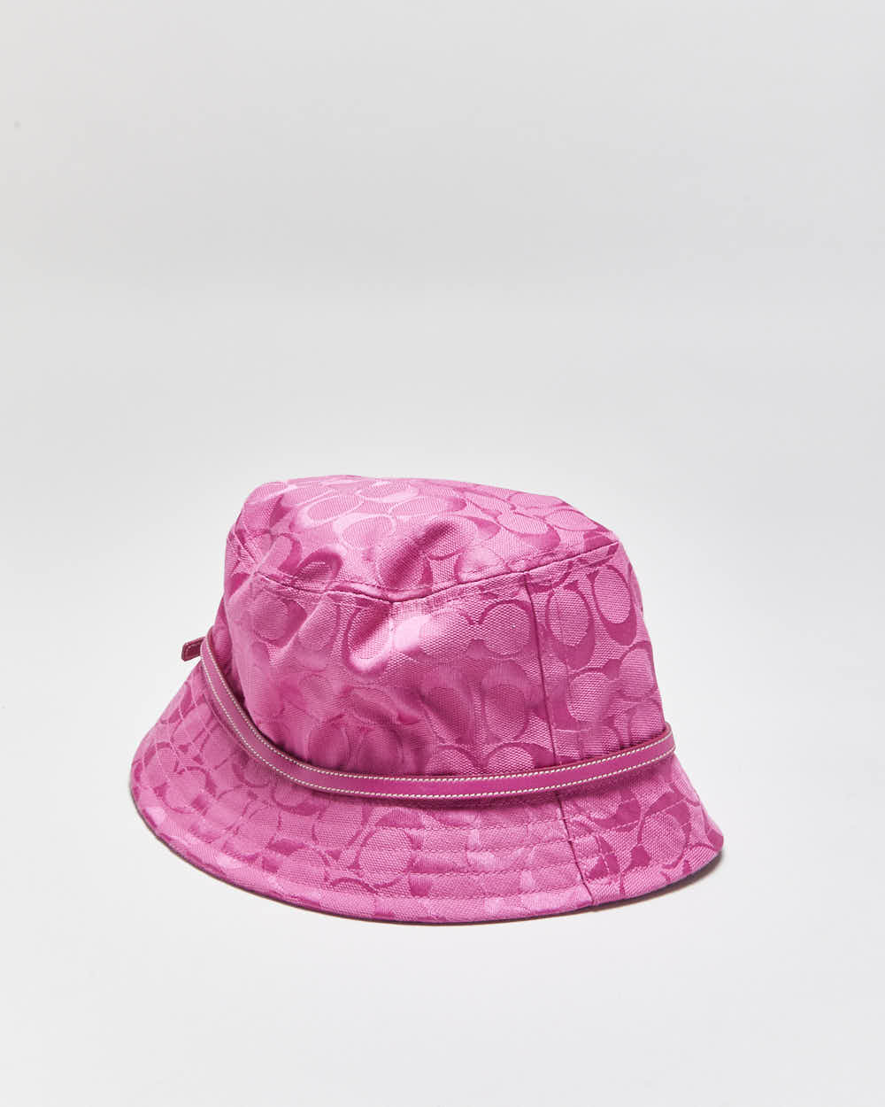 Vintage Y2K 00s Coach Signature Jacquard Hot Pink Leather Trim Bucket Hat - M/L
