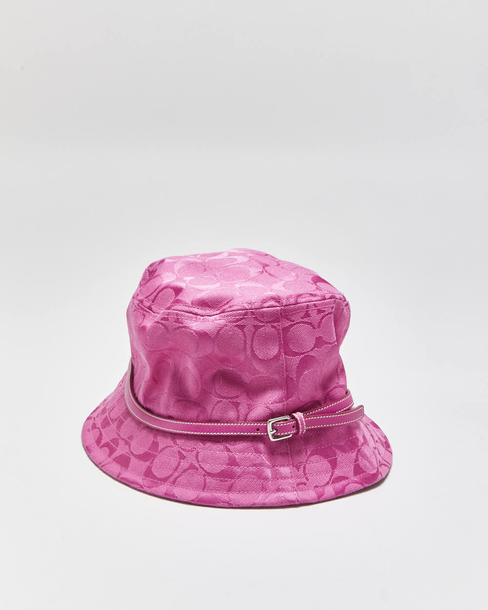 Vintage Y2K 00s Coach Signature Jacquard Hot Pink Leather Trim Bucket Hat - M/L