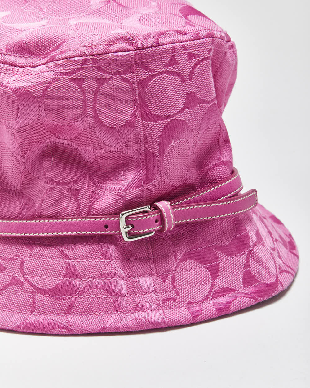 Vintage Y2K 00s Coach Signature Jacquard Hot Pink Leather Trim Bucket Hat - M/L
