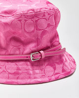 Vintage Y2K 00s Coach Signature Jacquard Hot Pink Leather Trim Bucket Hat - M/L
