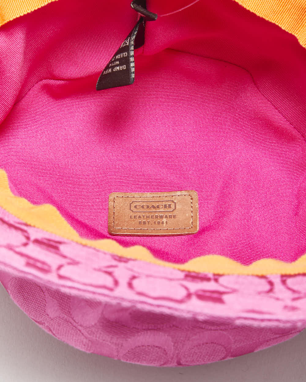 Vintage Y2K 00s Coach Signature Jacquard Hot Pink Leather Trim Bucket Hat - M/L