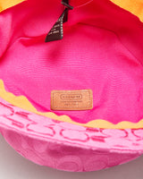 Vintage Y2K 00s Coach Signature Jacquard Hot Pink Leather Trim Bucket Hat - M/L