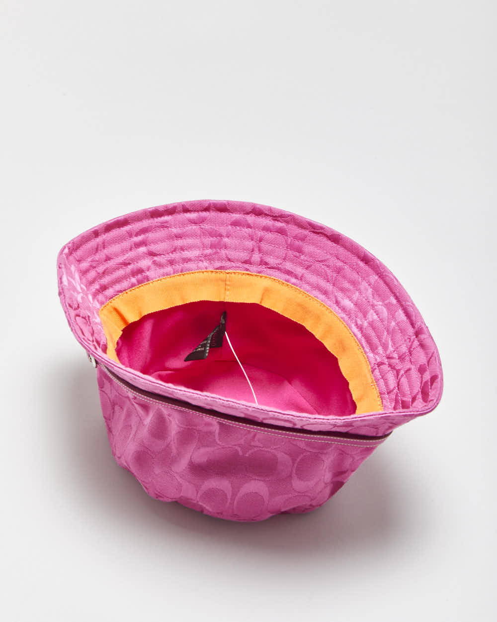 Vintage Y2K 00s Coach Signature Jacquard Hot Pink Leather Trim Bucket Hat - M/L