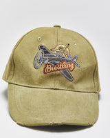 Vintage Breitling Khaki Distressed Canvas Leather Strap Baseball Cap - OS