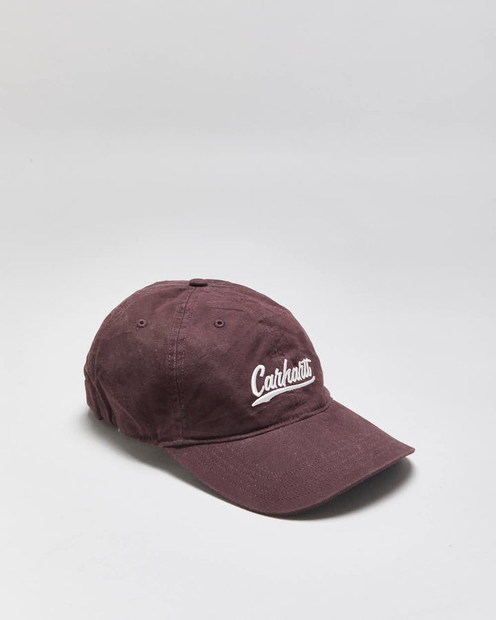 Vintage Carhartt Maroon Canvas Embroidered Script Baseball Cap - OS