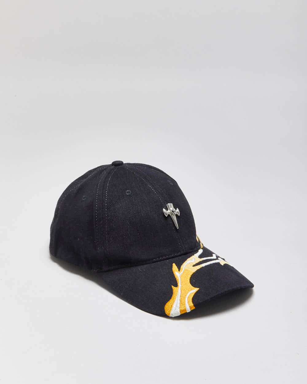 Vintage Y2K 00s Strut Embroidered Flame Biker Canvas Velcro Baseball Cap - OS