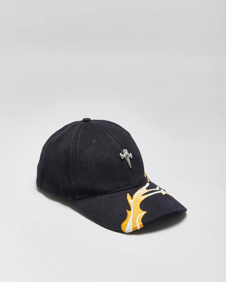 Vintage Y2K 00s Strut Embroidered Flame Biker Canvas Velcro Baseball Cap - OS