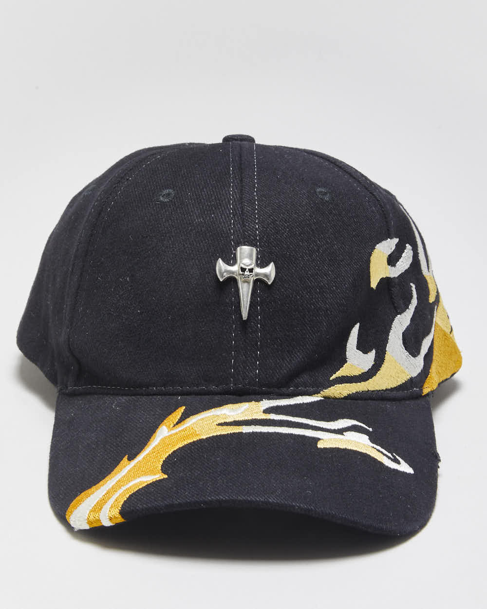 Vintage Y2K 00s Strut Embroidered Flame Biker Canvas Velcro Baseball Cap - OS
