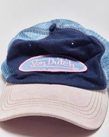 Vintage Y2K 00s Von Dutch Baby Pink Classic Patch Suede Peak Trucker Hat - OS