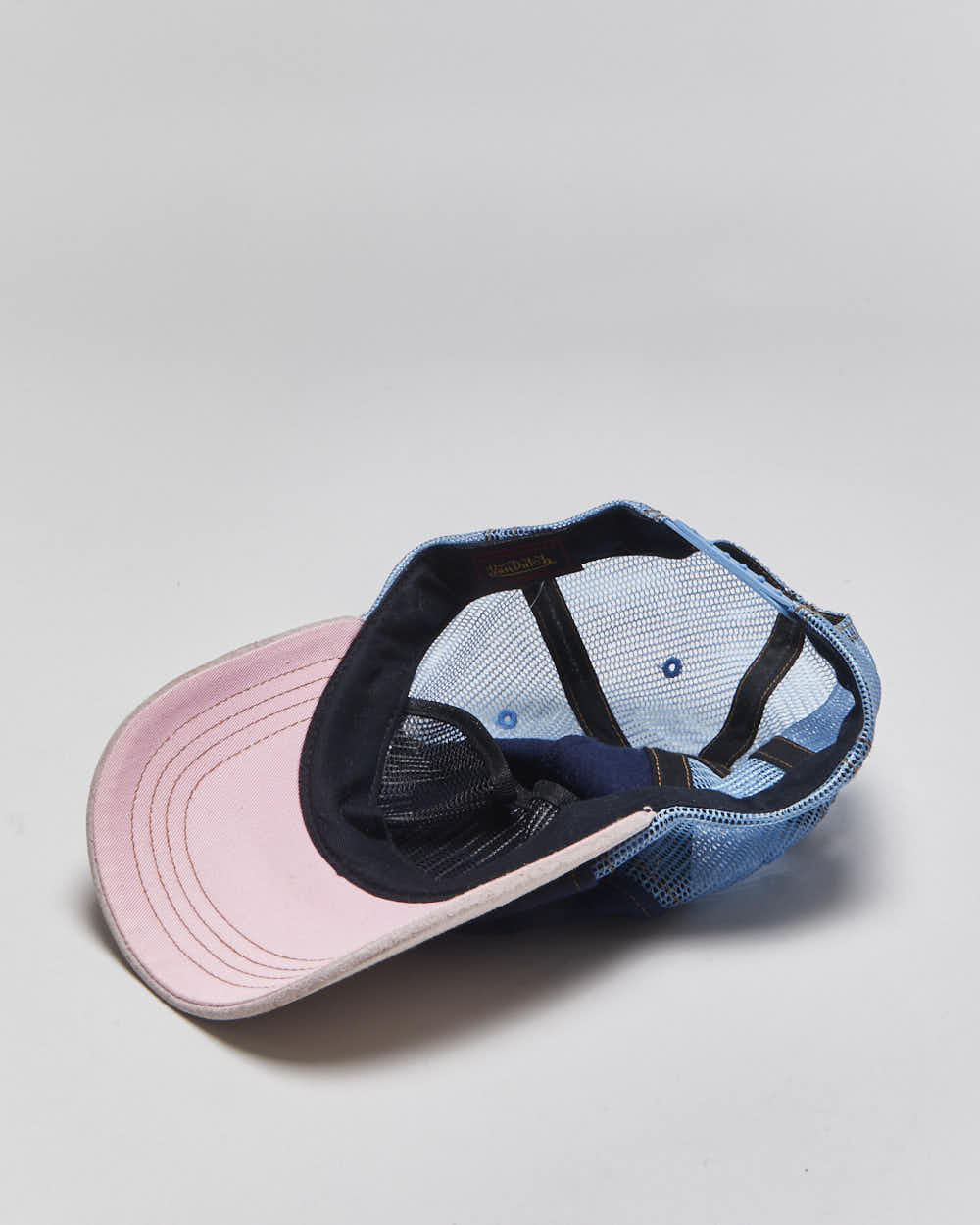 Vintage Y2K 00s Von Dutch Baby Pink Classic Patch Suede Peak Trucker Hat - OS