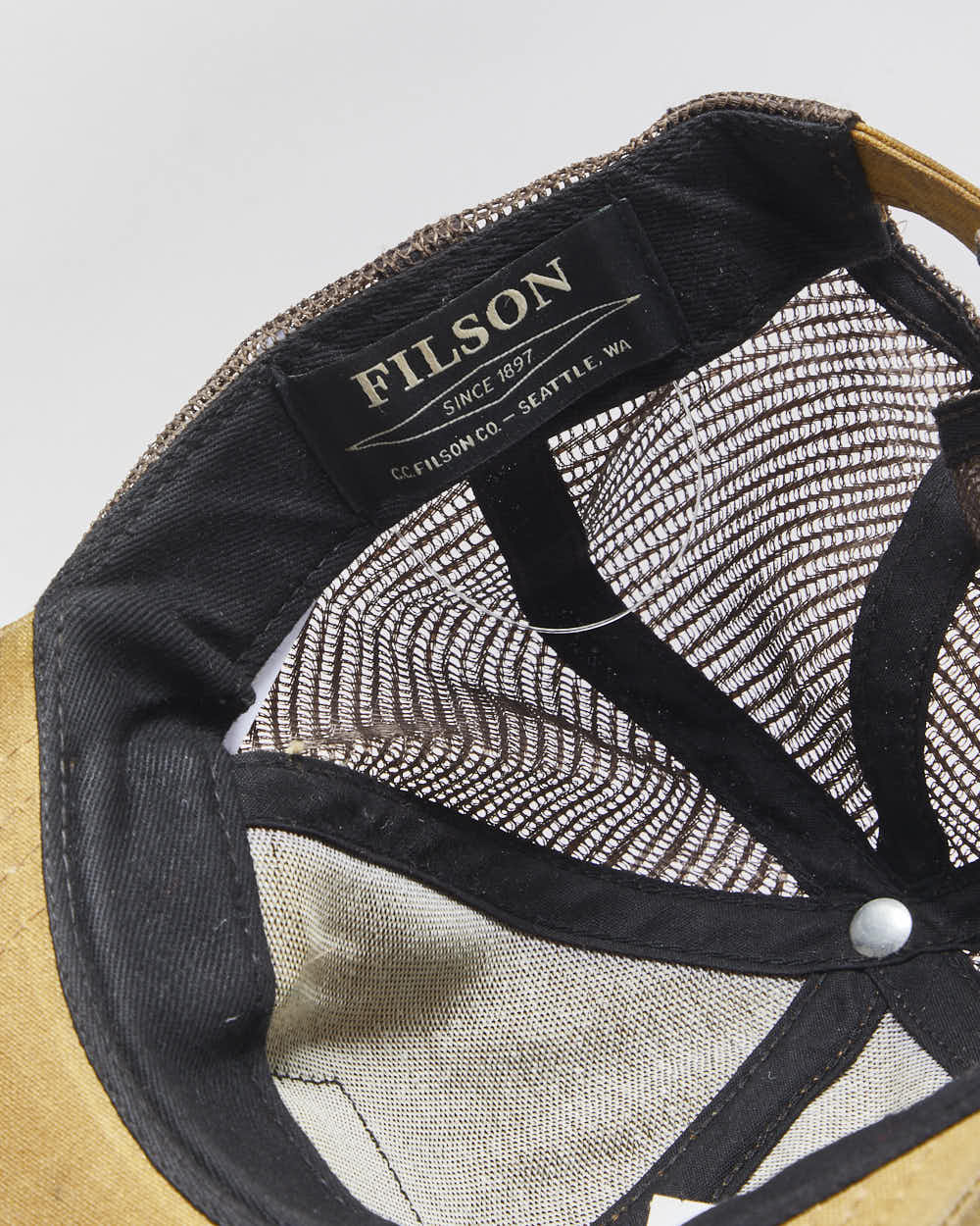 Vintage Filson Dark Tan Tin Cloth Logger Made In USA Trucker Hat - OS