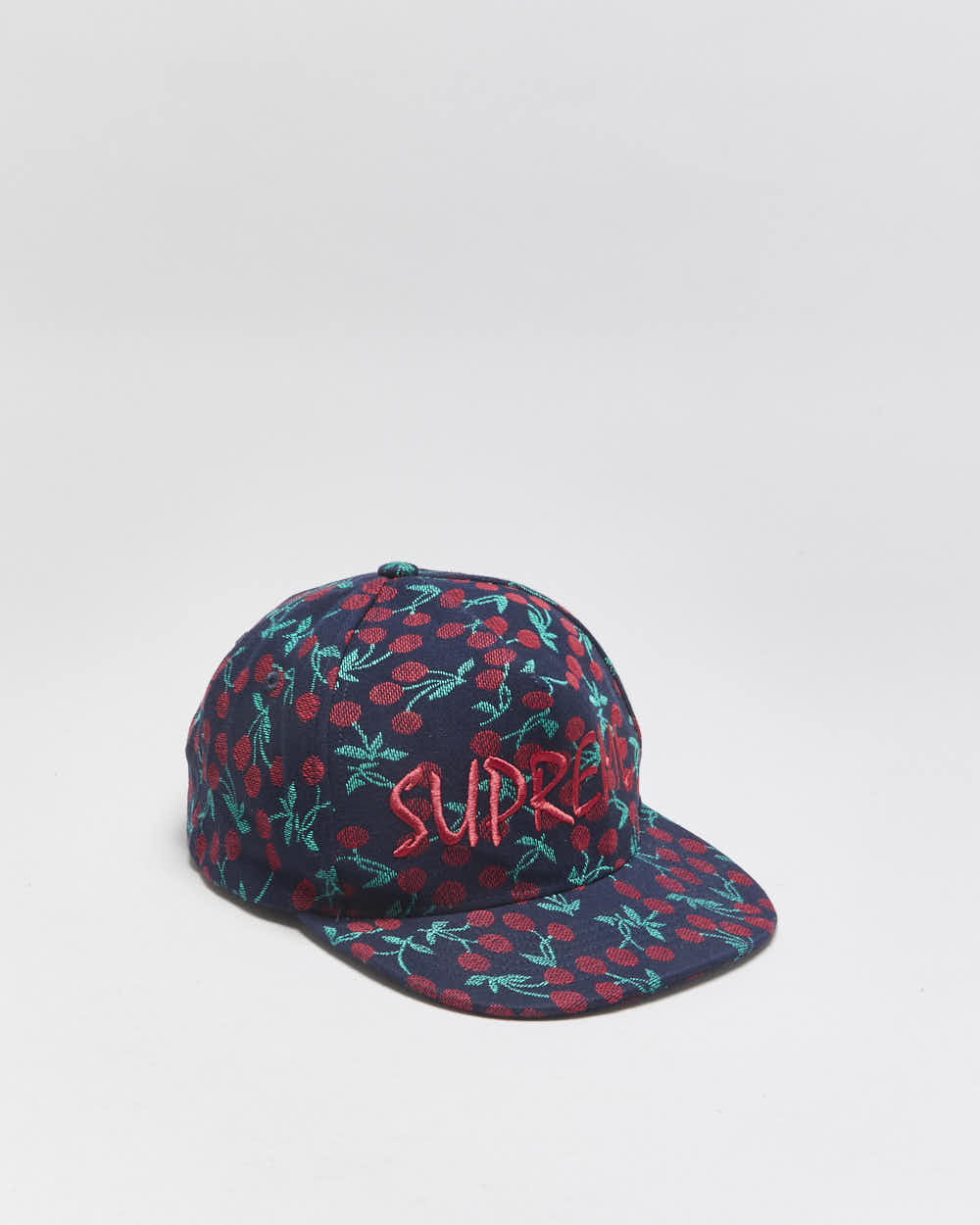 SS2023 Supreme Indigo Embroidered Woven Cherries Snapback Hat - OS