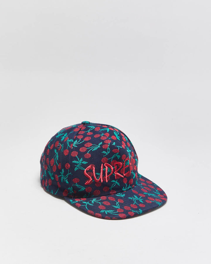 SS2023 Supreme Indigo Embroidered Woven Cherries Snapback Hat - OS