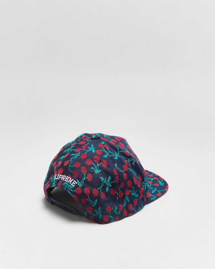 SS2023 Supreme Indigo Embroidered Woven Cherries Snapback Hat - OS