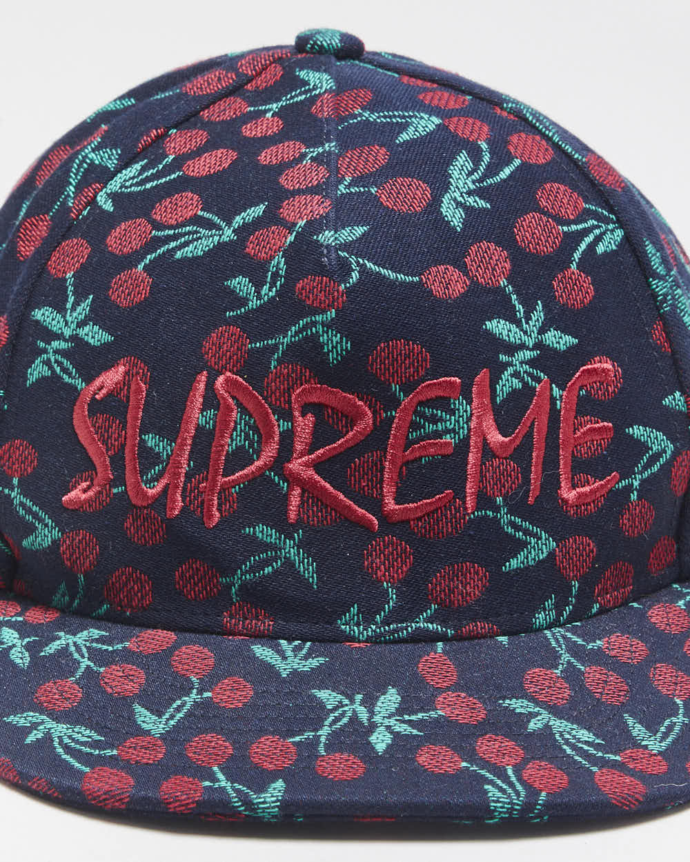 SS2023 Supreme Indigo Embroidered Woven Cherries Snapback Hat - OS