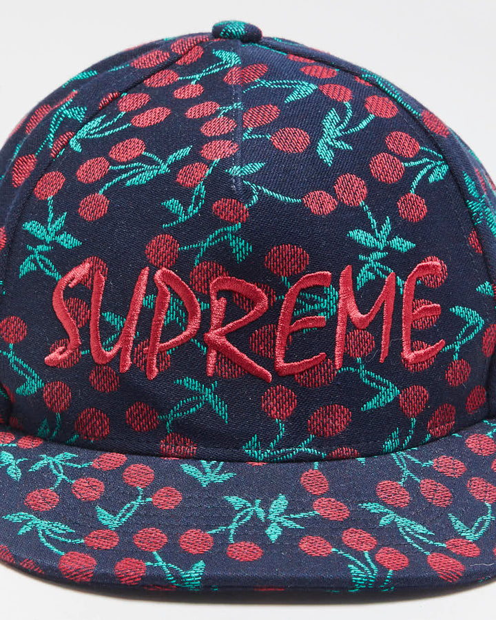 SS2023 Supreme Indigo Embroidered Woven Cherries Snapback Hat - OS