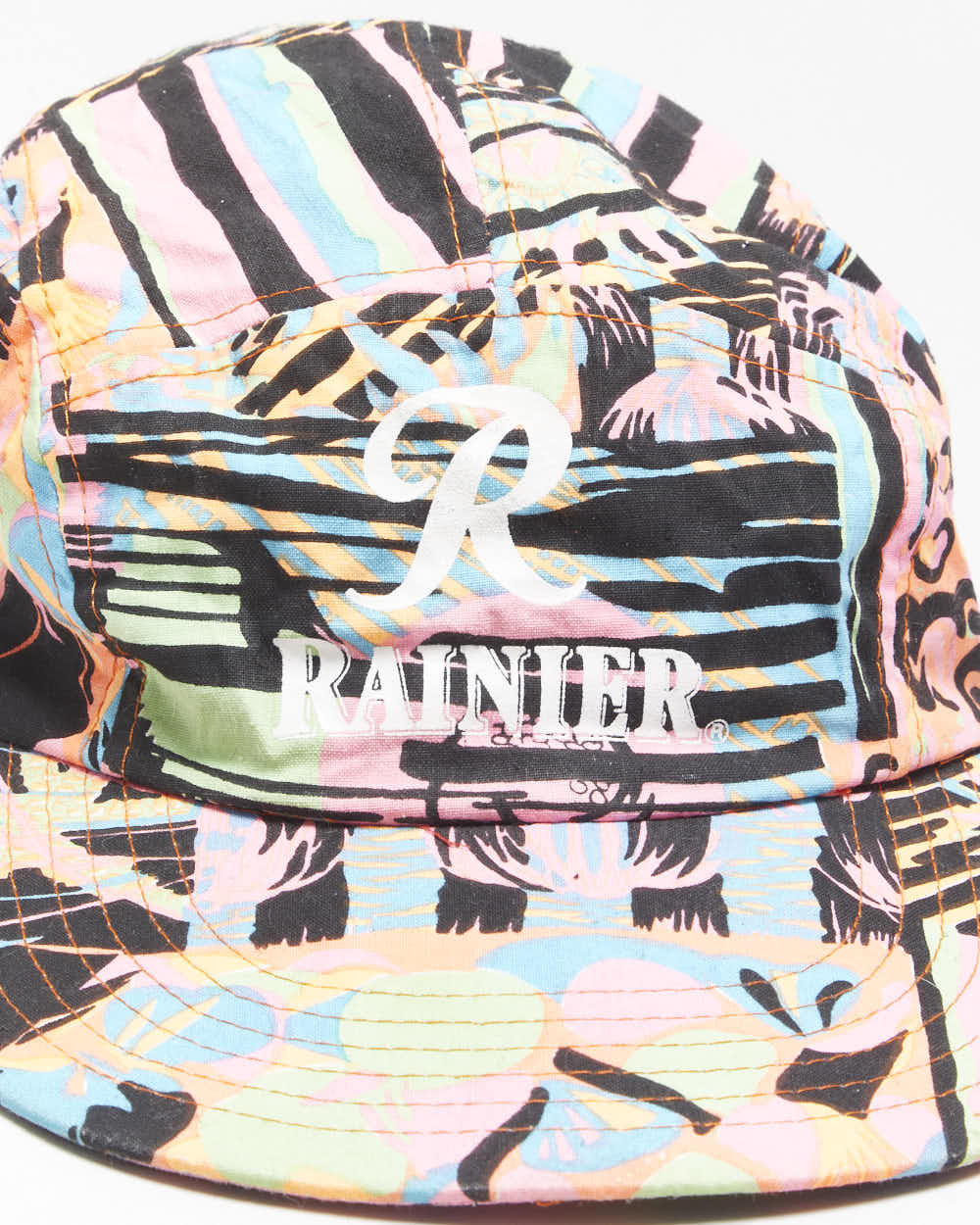 Vintage 1980s Rainier American Beer Patterned Canvas Cycling Cap - OS