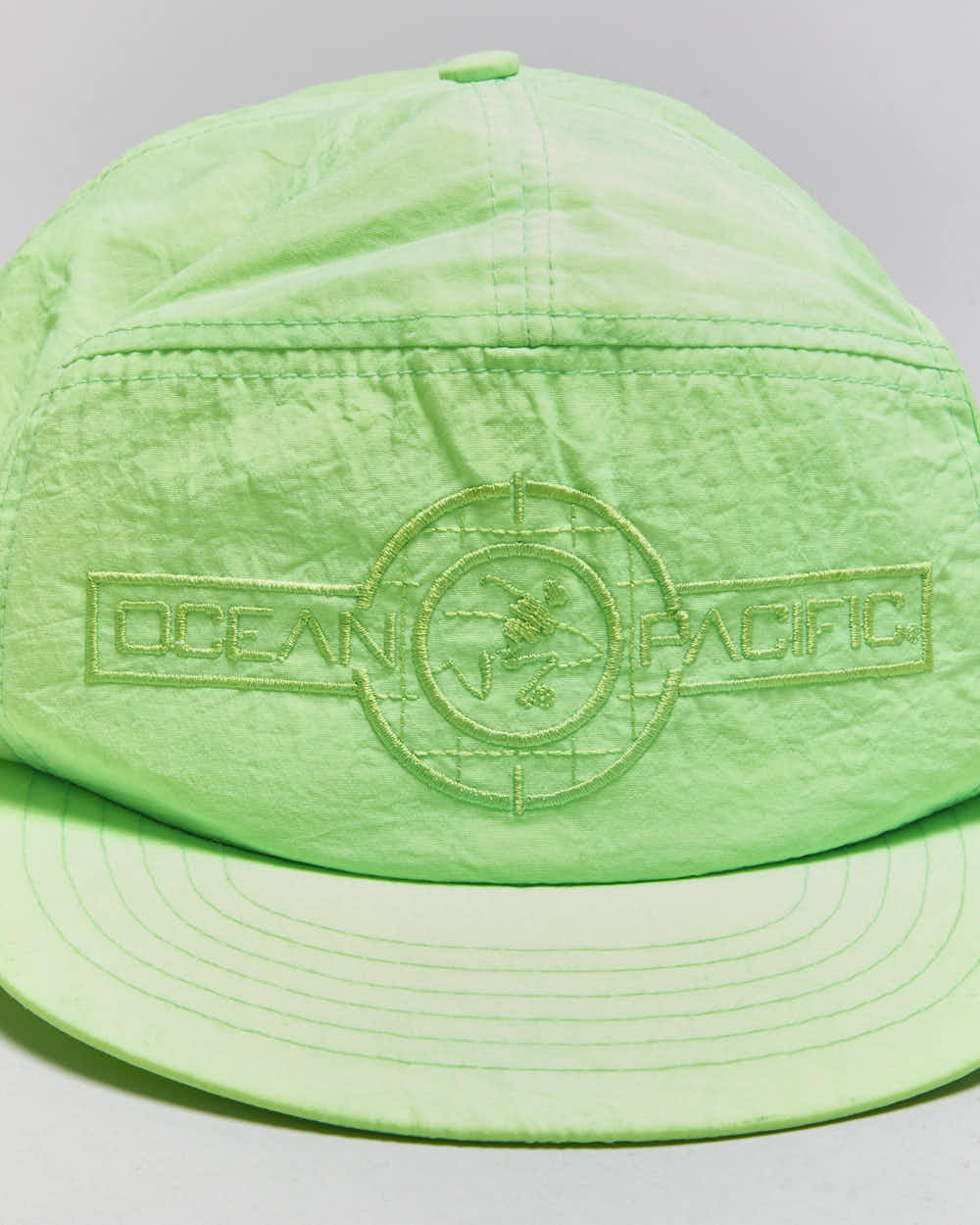 DS Vintage 1980s Ocean Pacific Volt Green Slide Clasp Flat Brim Baseball Cap - OS