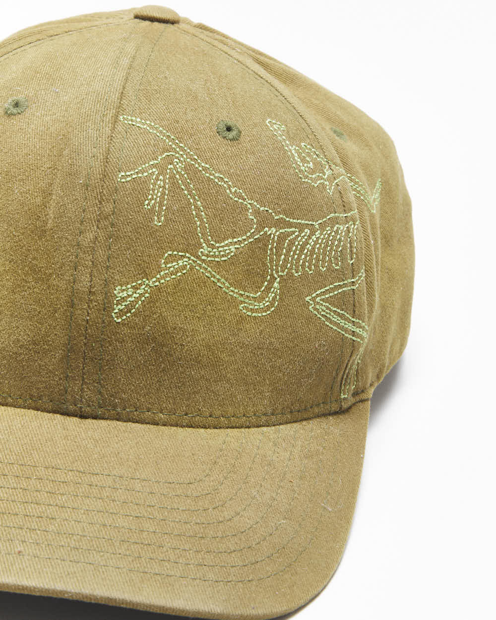 Vintage Arc'teryx Khaki Big Bird Embroidered Canvas FlexFit Baseball Cap - L/XL