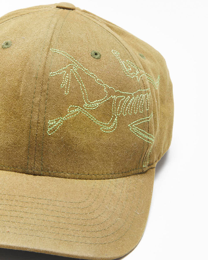 Vintage Arc'teryx Khaki Big Bird Embroidered Canvas FlexFit Baseball Cap - L/XL