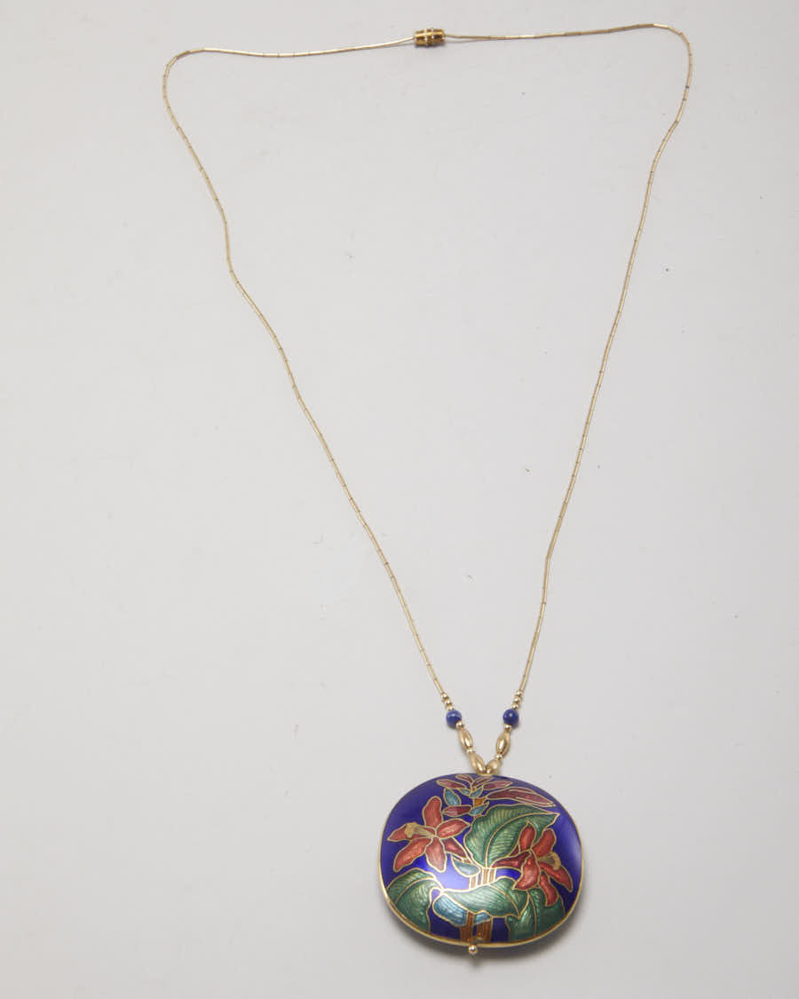 Vintage Red Lily Enamel Necklace