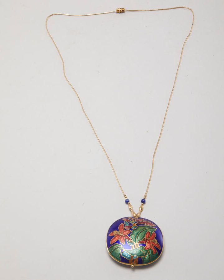 Vintage Red Lily Enamel Necklace