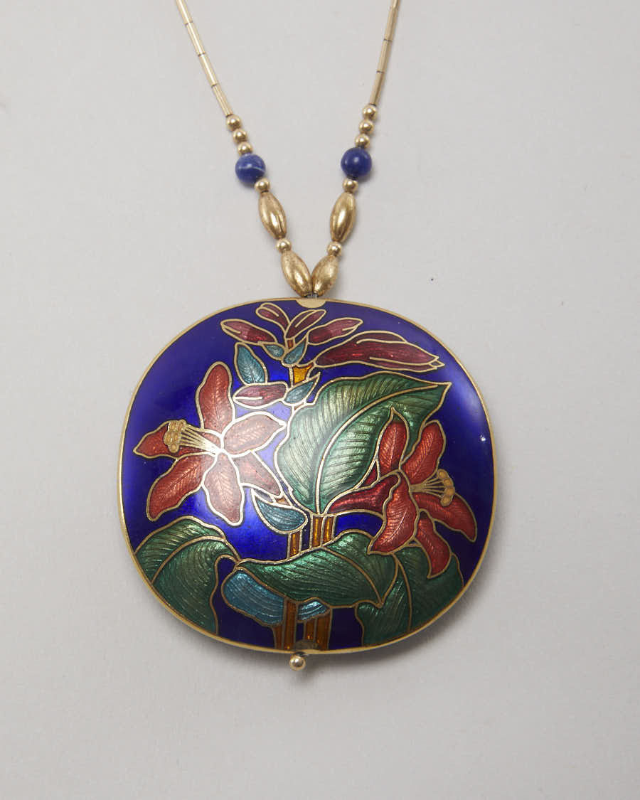 Vintage Red Lily Enamel Necklace