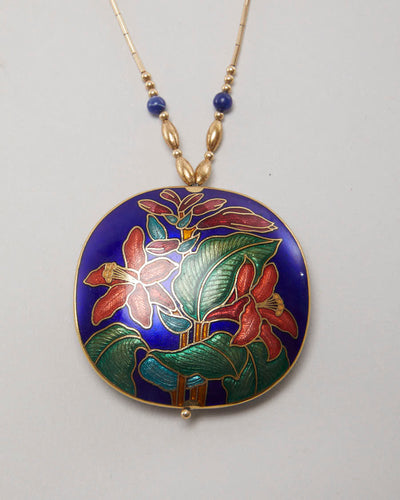 Vintage Red Lily Enamel Necklace