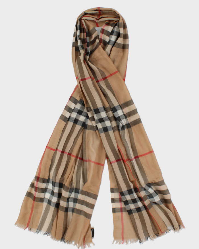 Vintage Y2K 00s Burberry Silk & Cashmere Blend Nova Check Large Shawl Scarf
