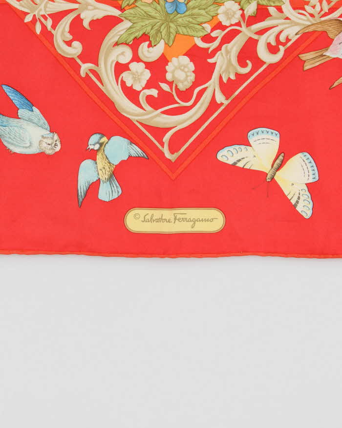 Vintage 2000s Salvatore Ferragamo Baroque Wildlife Hand Rolled Silk Scarf
