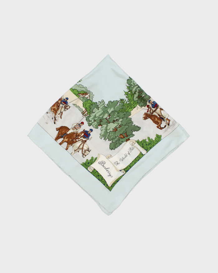 Vintage 1990s Burberry 'World Of Polo' Ice Blue Hand Rolled Silk Scarf