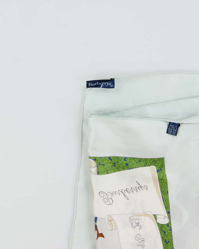 Vintage 1990s Burberry 'World Of Polo' Ice Blue Hand Rolled Silk Scarf