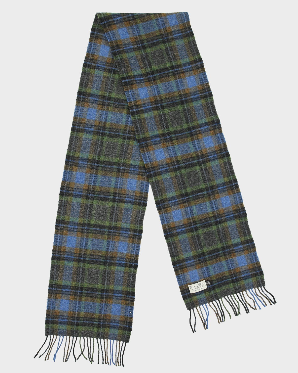 Vintage Blarney Woollen Mills Made In Ireland Checked Lambswool Scarf