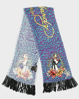 Vintage Y2K 00s Ed Hardy By Christian Audigier Leopard Print Knit Tattoo Fringe Scarf