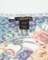 Vintage Y2K 00s Ed Hardy By Christian Audigier Leopard Print Knit Tattoo Fringe Scarf