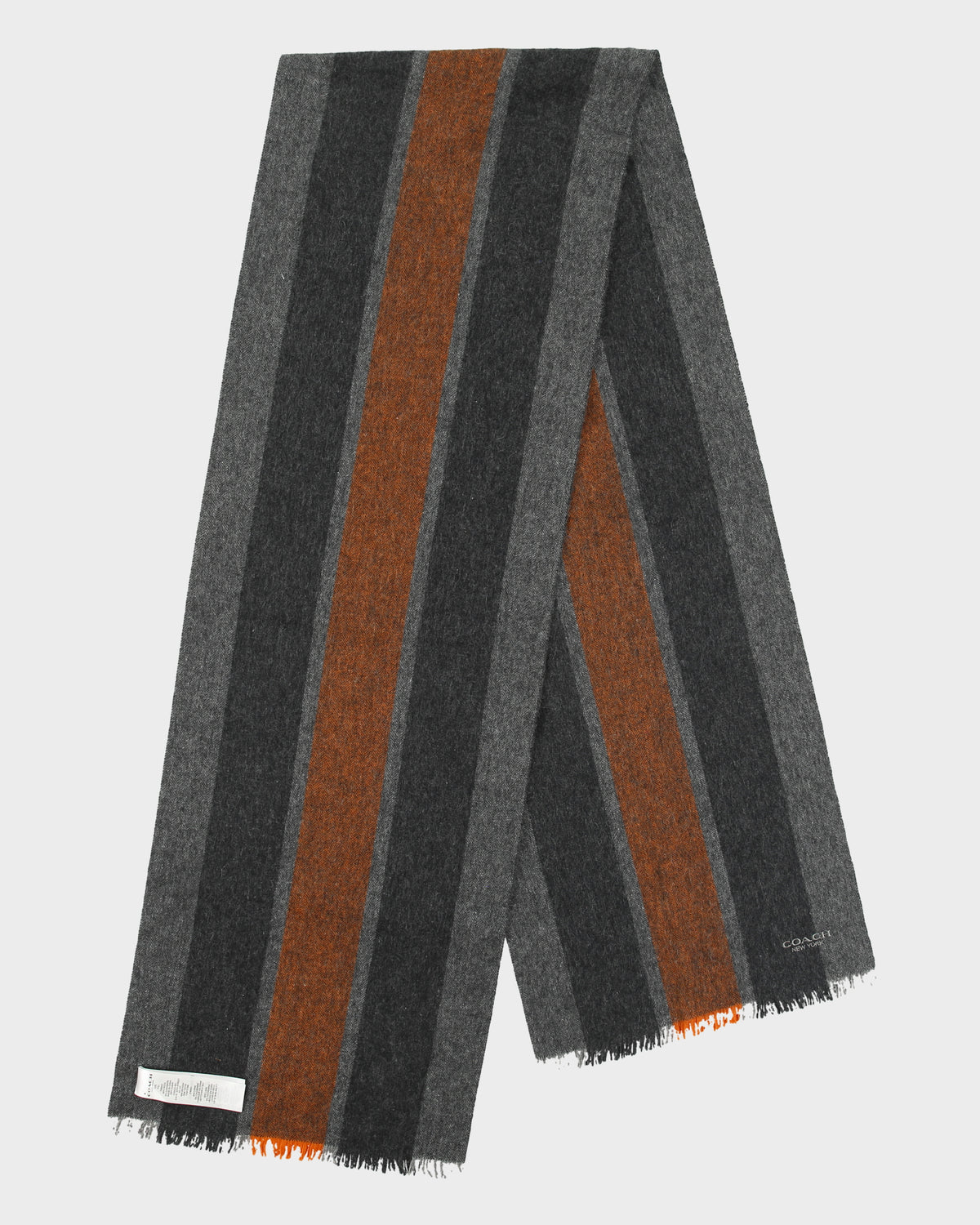 DS Coach Herringbone Striped Wool Knit Fringe Scarf