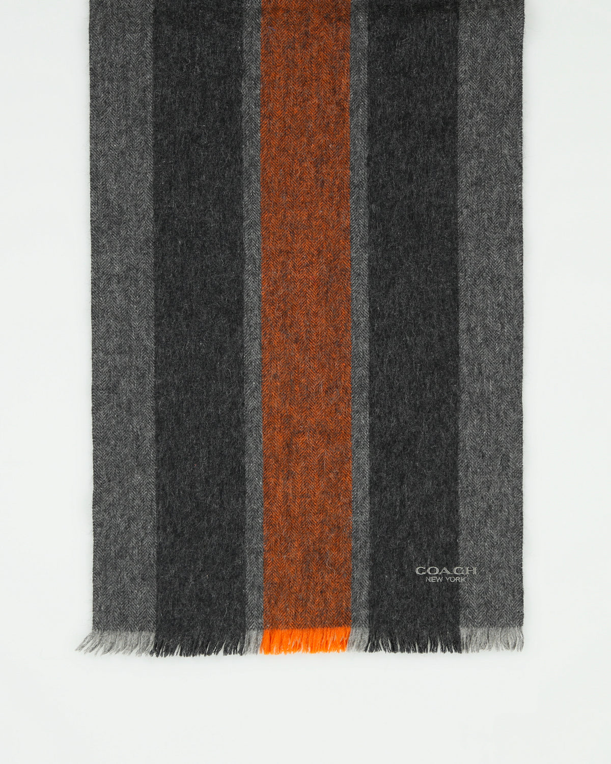 DS Coach Herringbone Striped Wool Knit Fringe Scarf