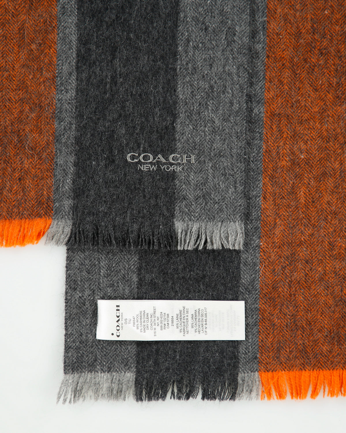 DS Coach Herringbone Striped Wool Knit Fringe Scarf