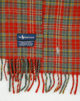 Vintage 1990s Polo Ralph Lauren Tartan Wool Made In Scotland Logo Knit Fringe Scarf