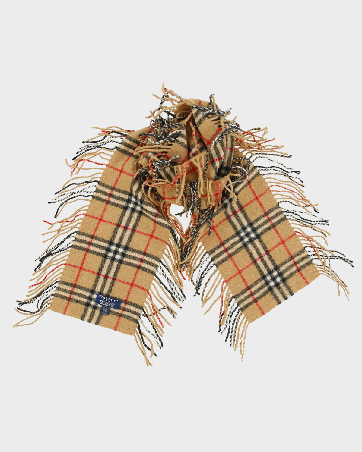 Vintage Y2K 00s Burberry Cashmere Knit Made In England Double Fringe Scarf