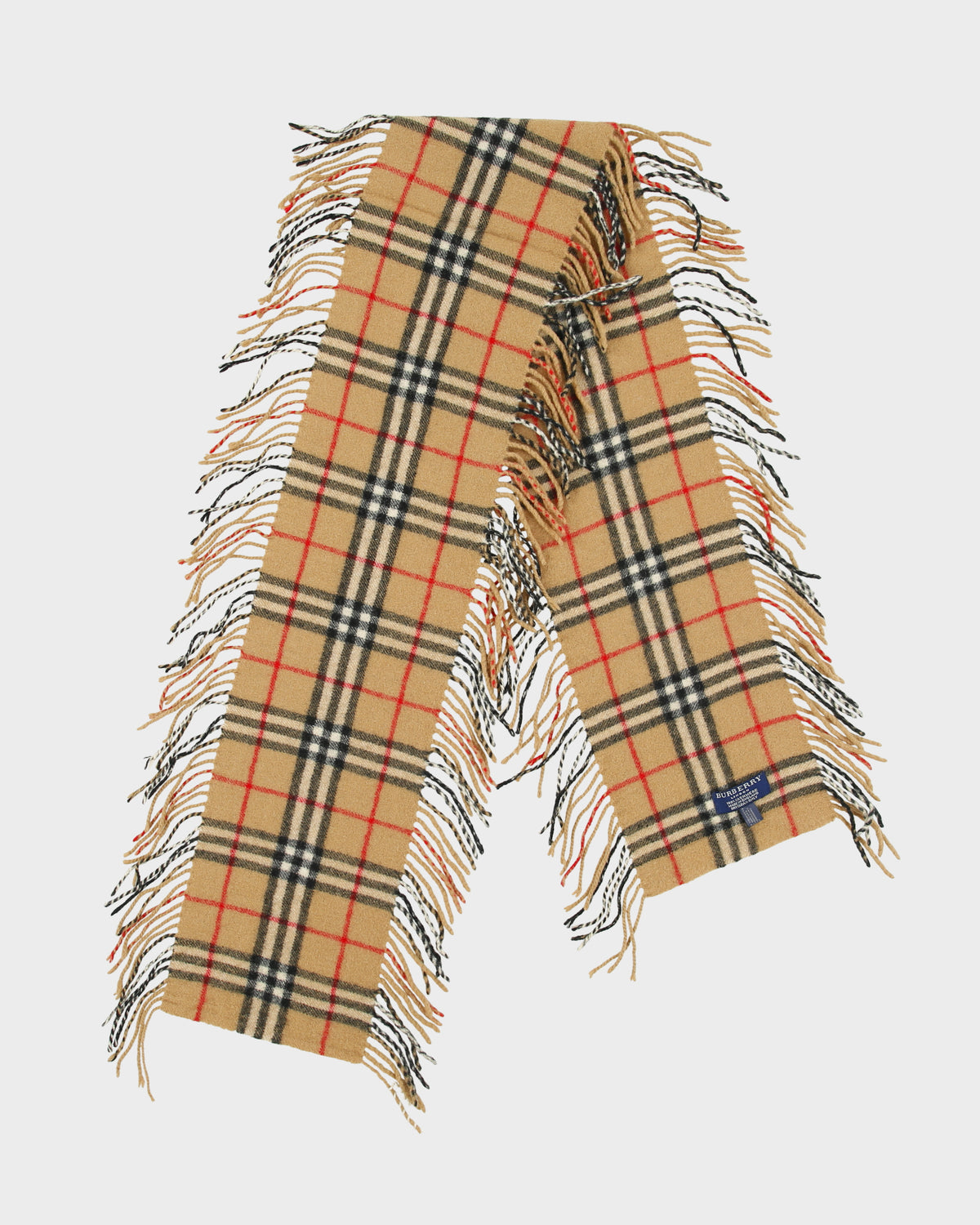 Vintage Y2K 00s Burberry Cashmere Knit Made In England Double Fringe Scarf