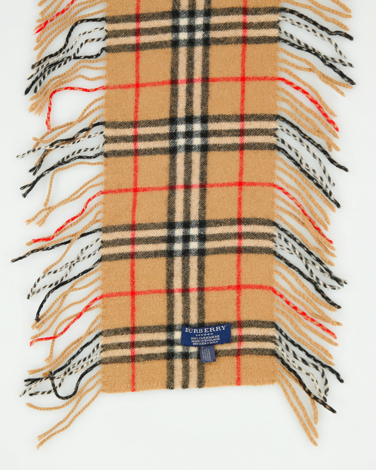 Vintage Y2K 00s Burberry Cashmere Knit Made In England Double Fringe Scarf