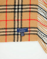 Vintage Y2K 00s Burberry Cashmere Knit Made In England Double Fringe Scarf